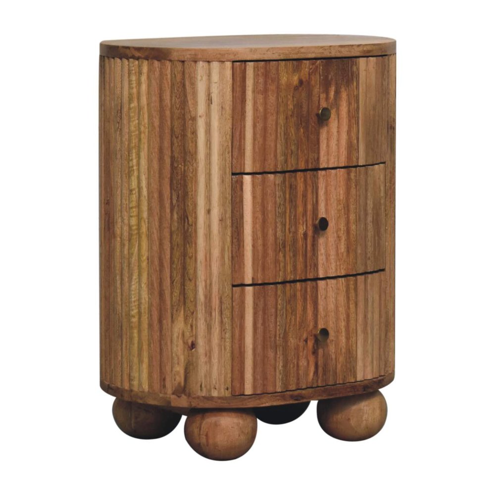 23" Natural Solid Wood Ribbed Texture Round Three Drawer Nightstand HomeRoots