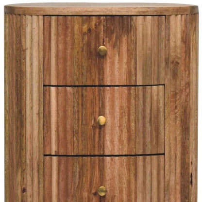 23" Natural Solid Wood Ribbed Texture Round Three Drawer Nightstand HomeRoots