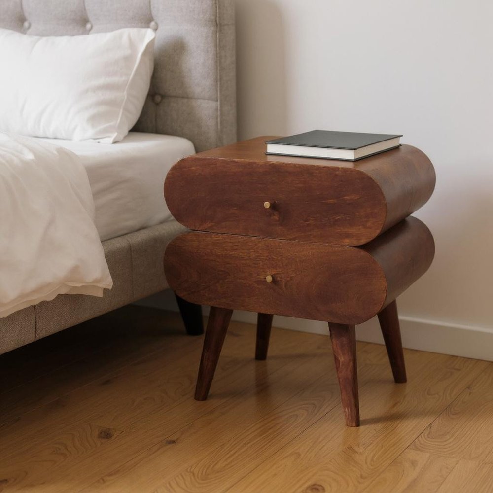 20" Chestnut Solid Wood Two Drawer Nightstand HomeRoots