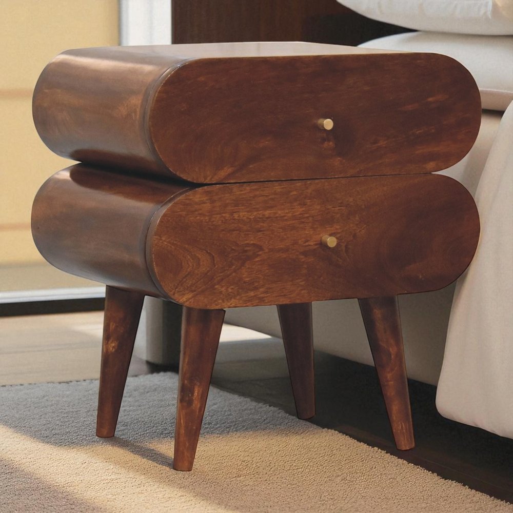 20" Chestnut Solid Wood Two Drawer Nightstand HomeRoots