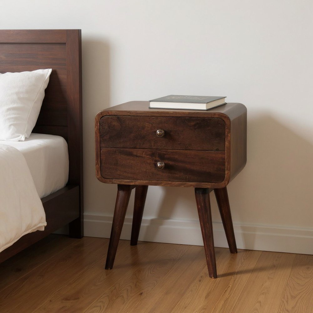 22" Chestnut Solid Wood Two Drawer Nightstand HomeRoots