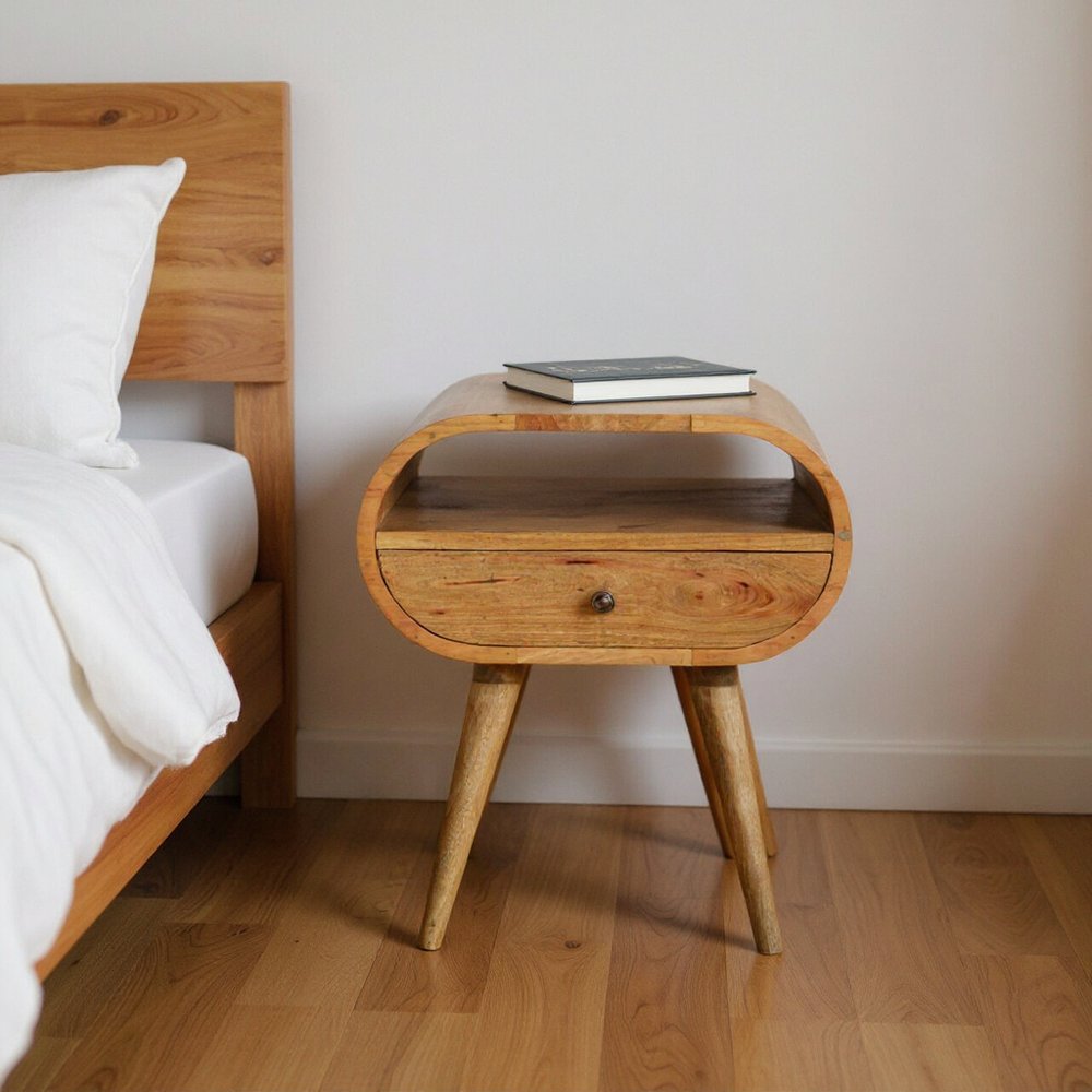 21" Natural Solid Wood Oval One Drawer Nightstand HomeRoots