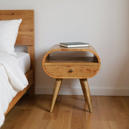 21" Natural Solid Wood Oval One Drawer Nightstand HomeRoots