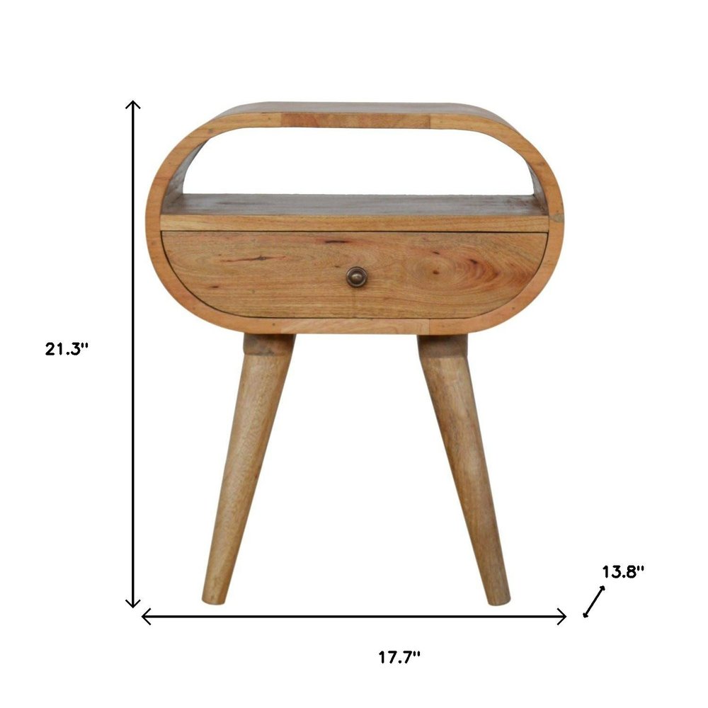 21" Natural Solid Wood Oval One Drawer Nightstand HomeRoots