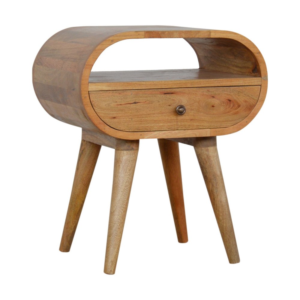 21" Natural Solid Wood Oval One Drawer Nightstand HomeRoots