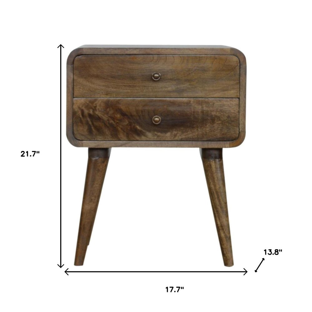 22" Natural Solid Wood Distressed Two Drawer Nightstand HomeRoots