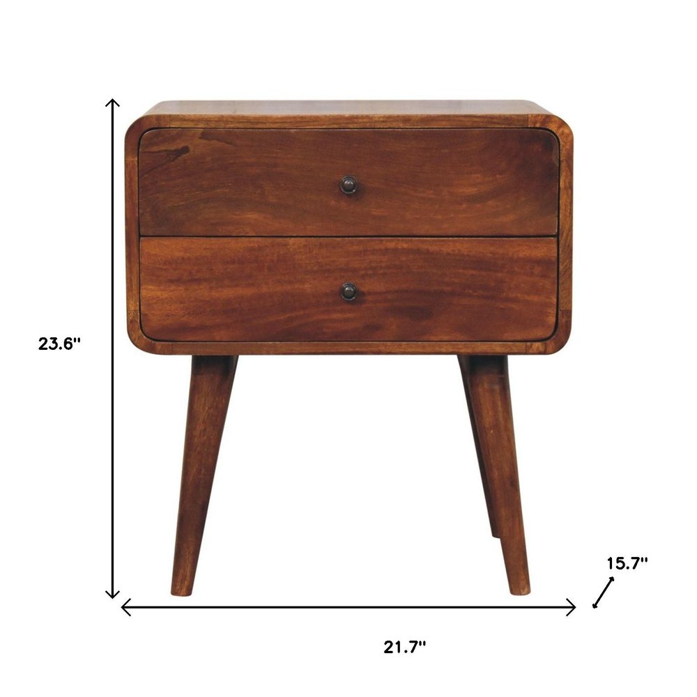 24" Chestnut Solid Wood Two Drawer Nightstand