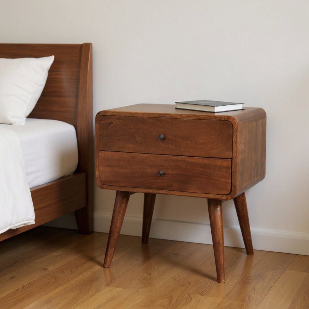 24" Chestnut Solid Wood Two Drawer Nightstand HomeRoots