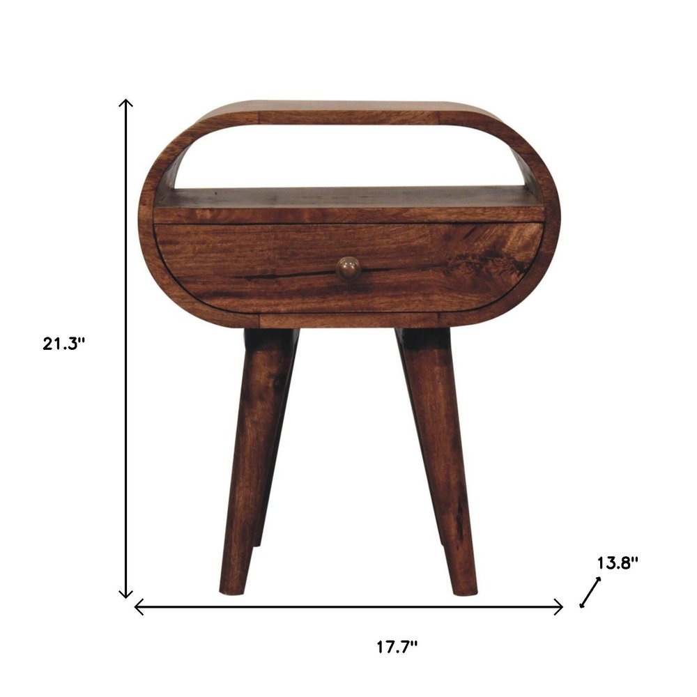 21" Brown Solid Wood Oval One Drawer Nightstand HomeRoots