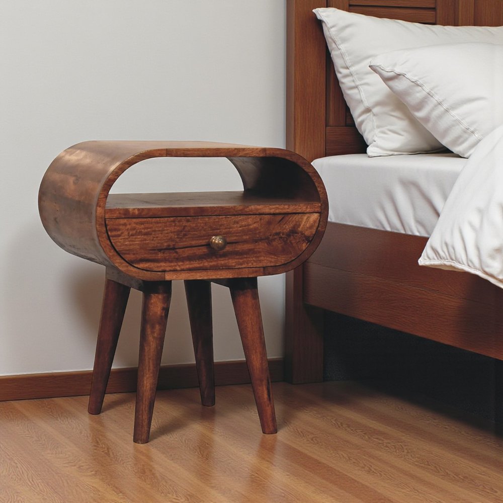 21" Brown Solid Wood Oval One Drawer Nightstand HomeRoots