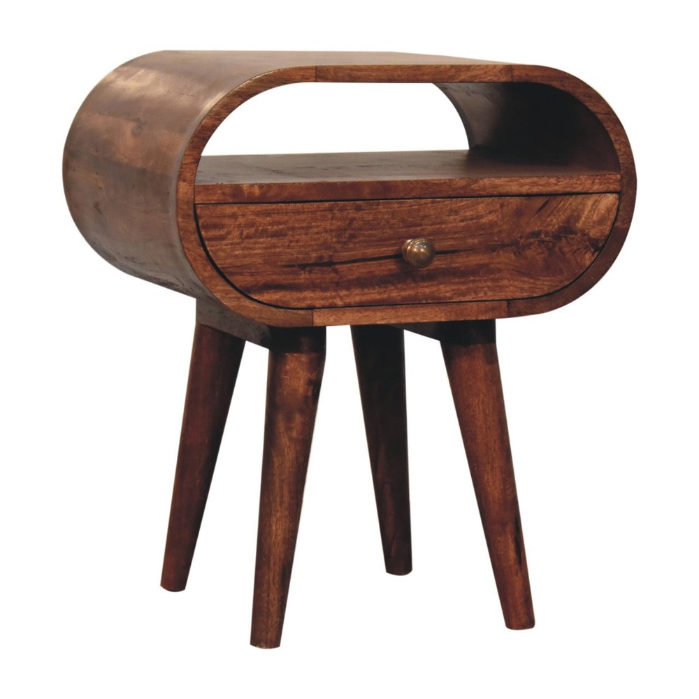 21" Brown Solid Wood Oval One Drawer Nightstand HomeRoots