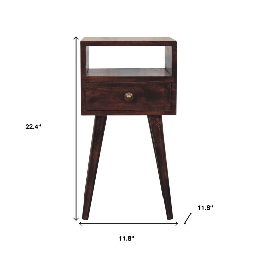 22" Walnut Solid Wood Square One Drawer Nightstand HomeRoots