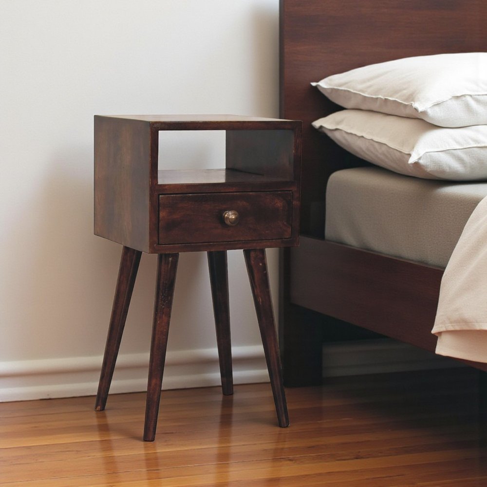 22" Walnut Solid Wood Square One Drawer Nightstand HomeRoots