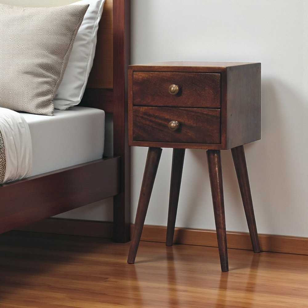 22" Walnut Solid Wood Square Two Drawer Nightstand HomeRoots