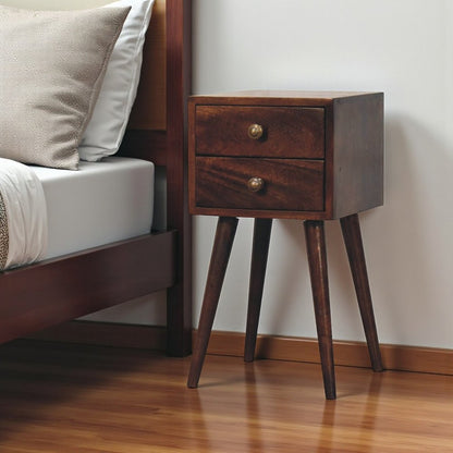 22" Walnut Solid Wood Square Two Drawer Nightstand HomeRoots