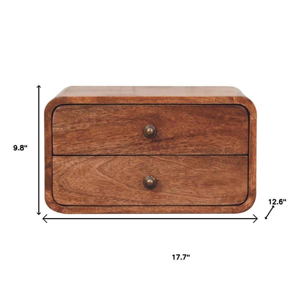 18" Brown Solid Wood Two Drawer Floating Nightstand — view 10