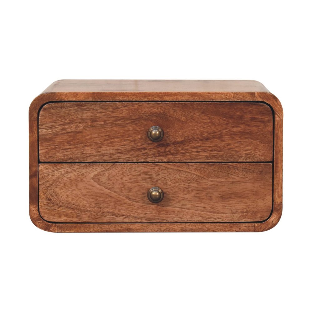 18" Brown Solid Wood Two Drawer Floating Nightstand — view 1