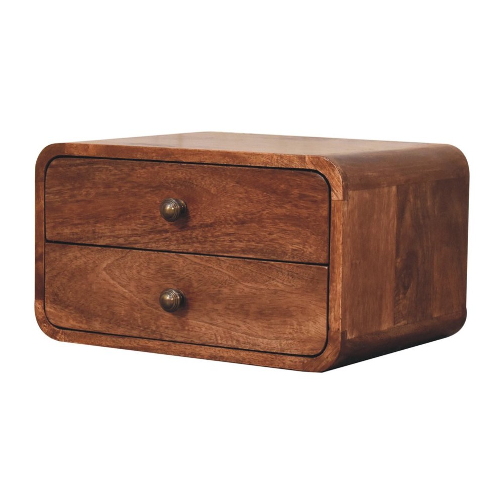 18" Brown Solid Wood Two Drawer Floating Nightstand HomeRoots
