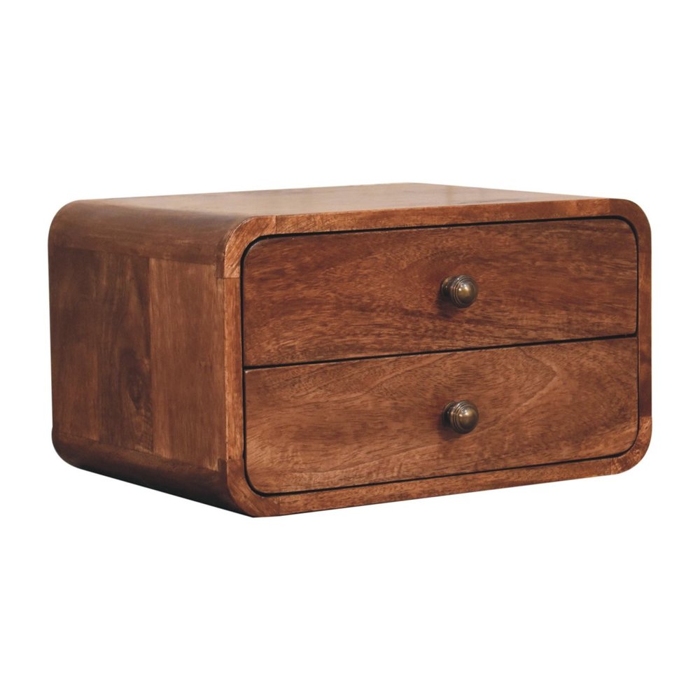 18" Brown Solid Wood Two Drawer Floating Nightstand — view 3