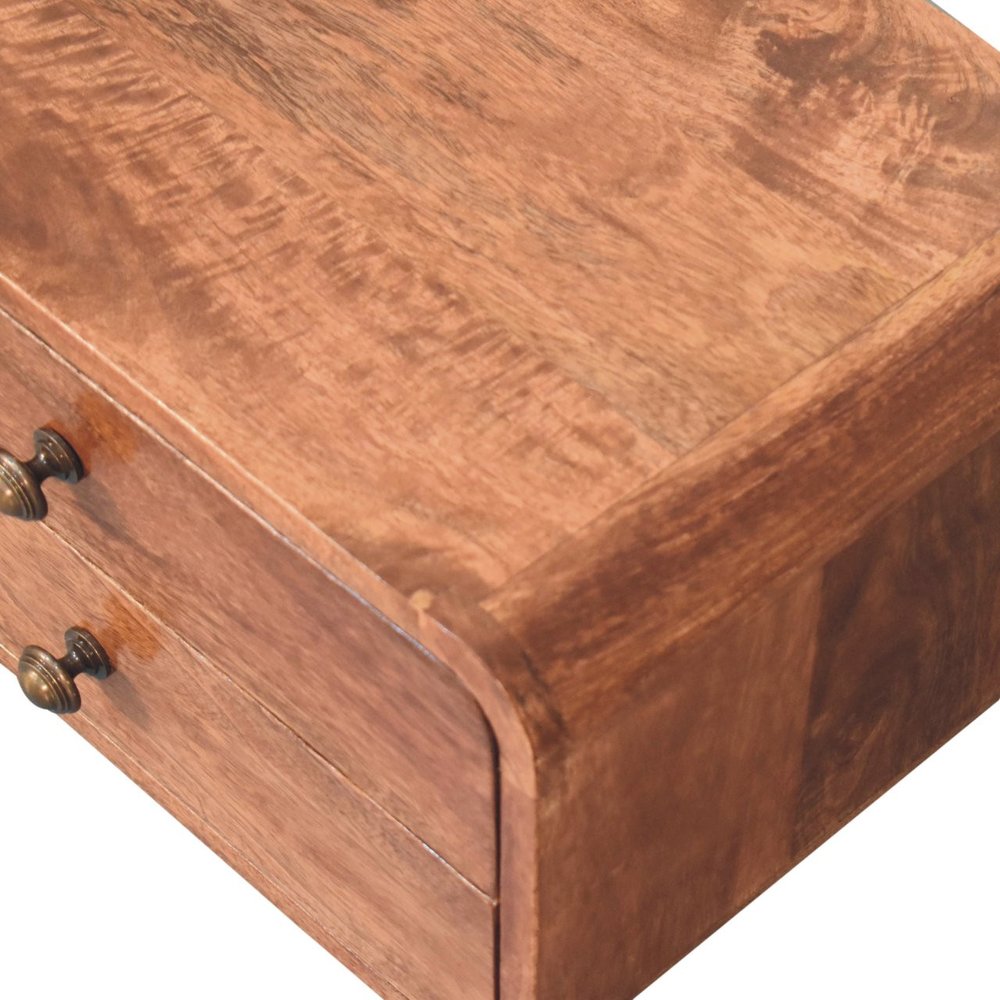 18" Brown Solid Wood Two Drawer Floating Nightstand — view 5