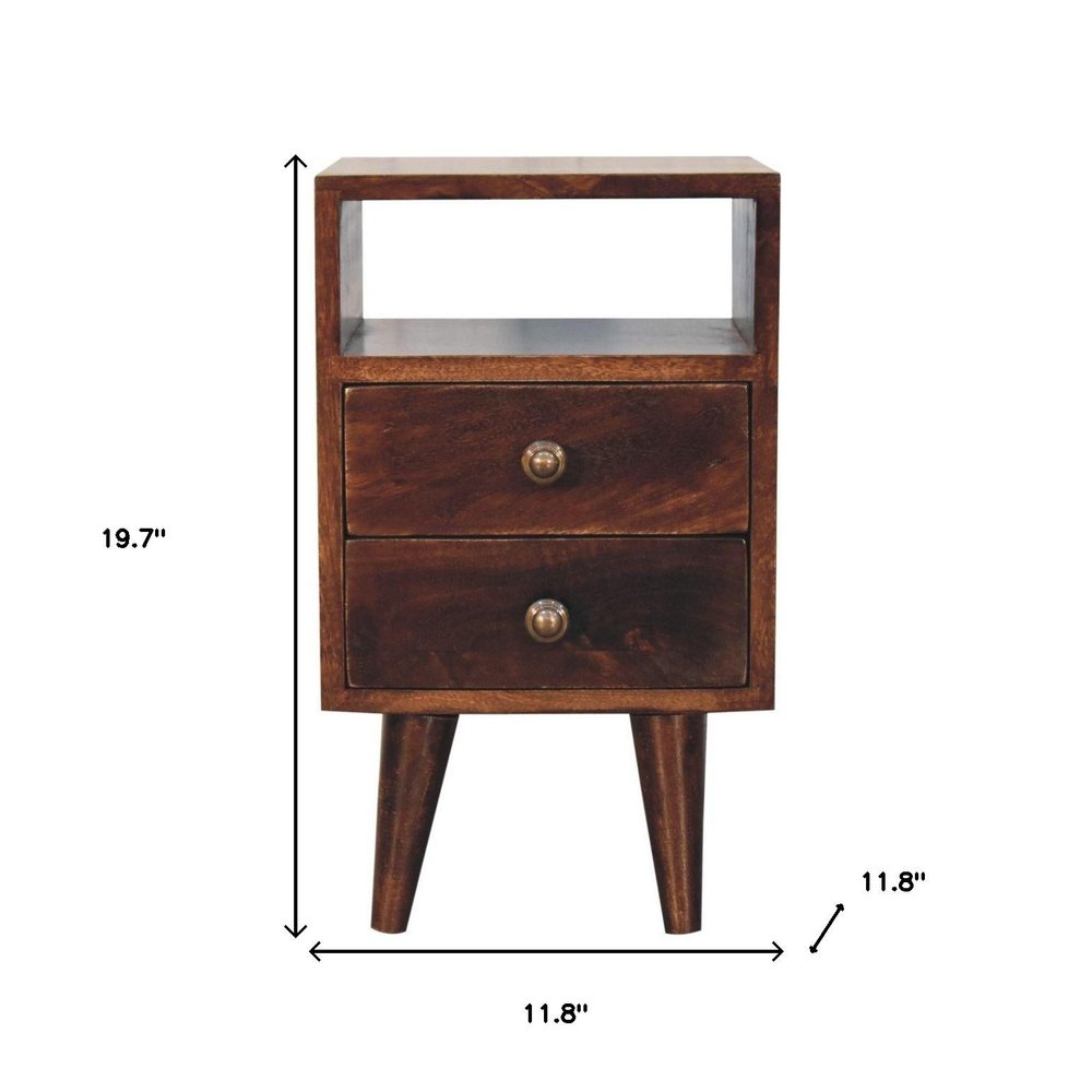 20" Walnut Solid Wood Square Two Drawer Nightstand — view 10