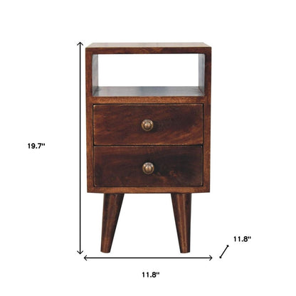 20" Walnut Solid Wood Square Two Drawer Nightstand