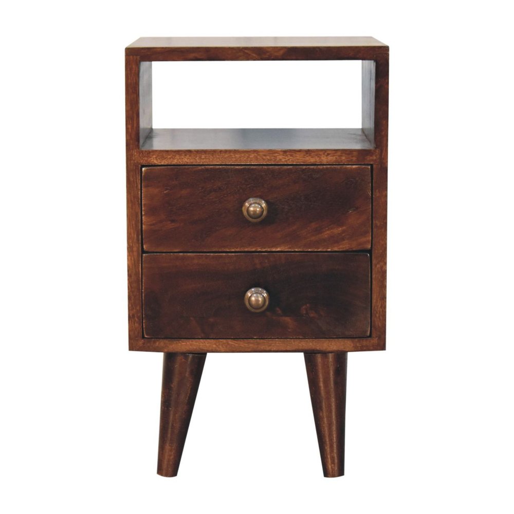 20" Walnut Solid Wood Square Two Drawer Nightstand — view 1