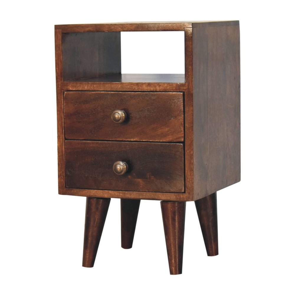 20" Walnut Solid Wood Square Two Drawer Nightstand — view 3