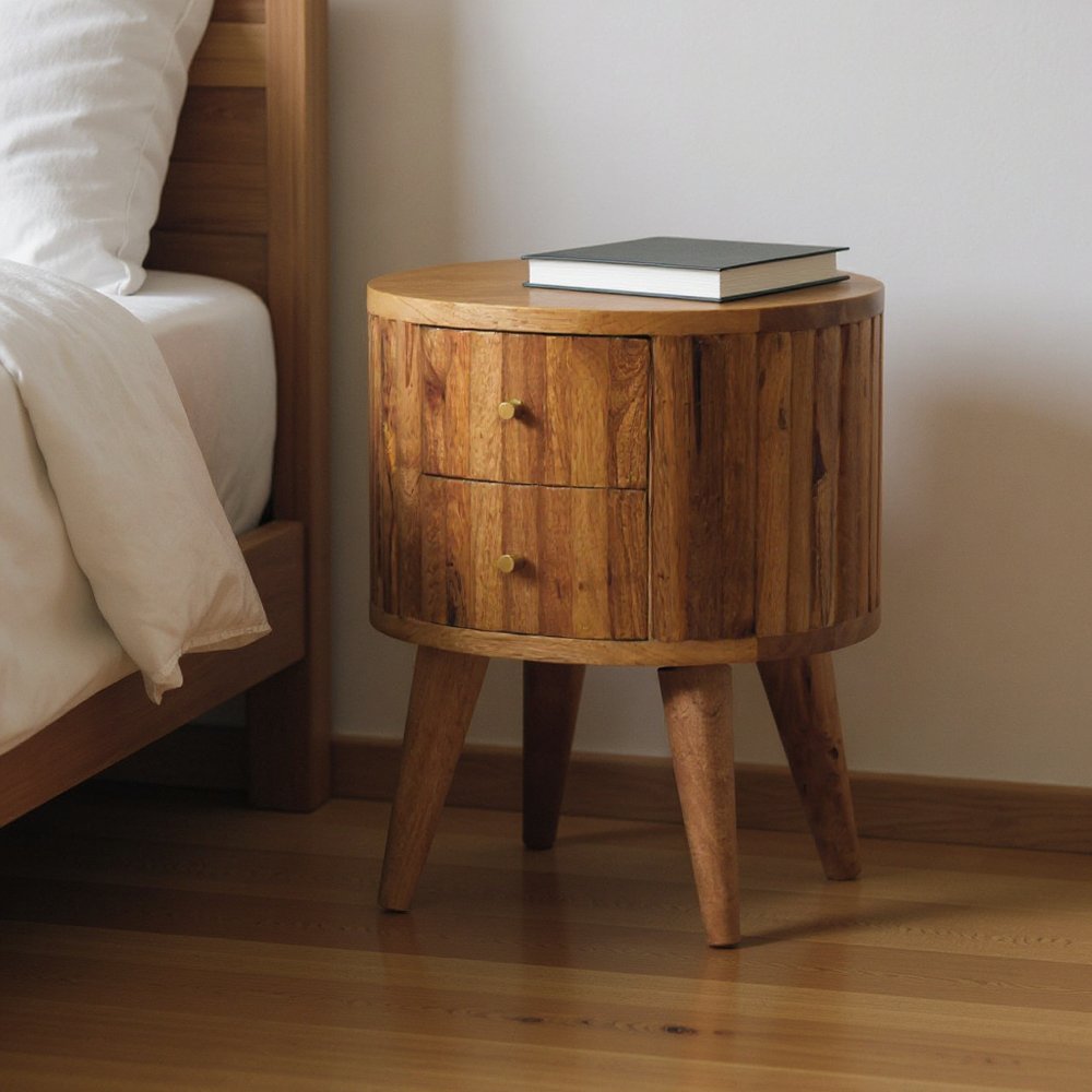 18" Natural Solid Wood Oval Two Drawer Nightstand HomeRoots