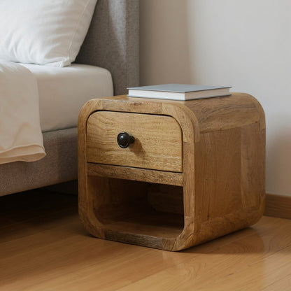 8" Oak Solid Wood Square One Drawer Nightstand HomeRoots