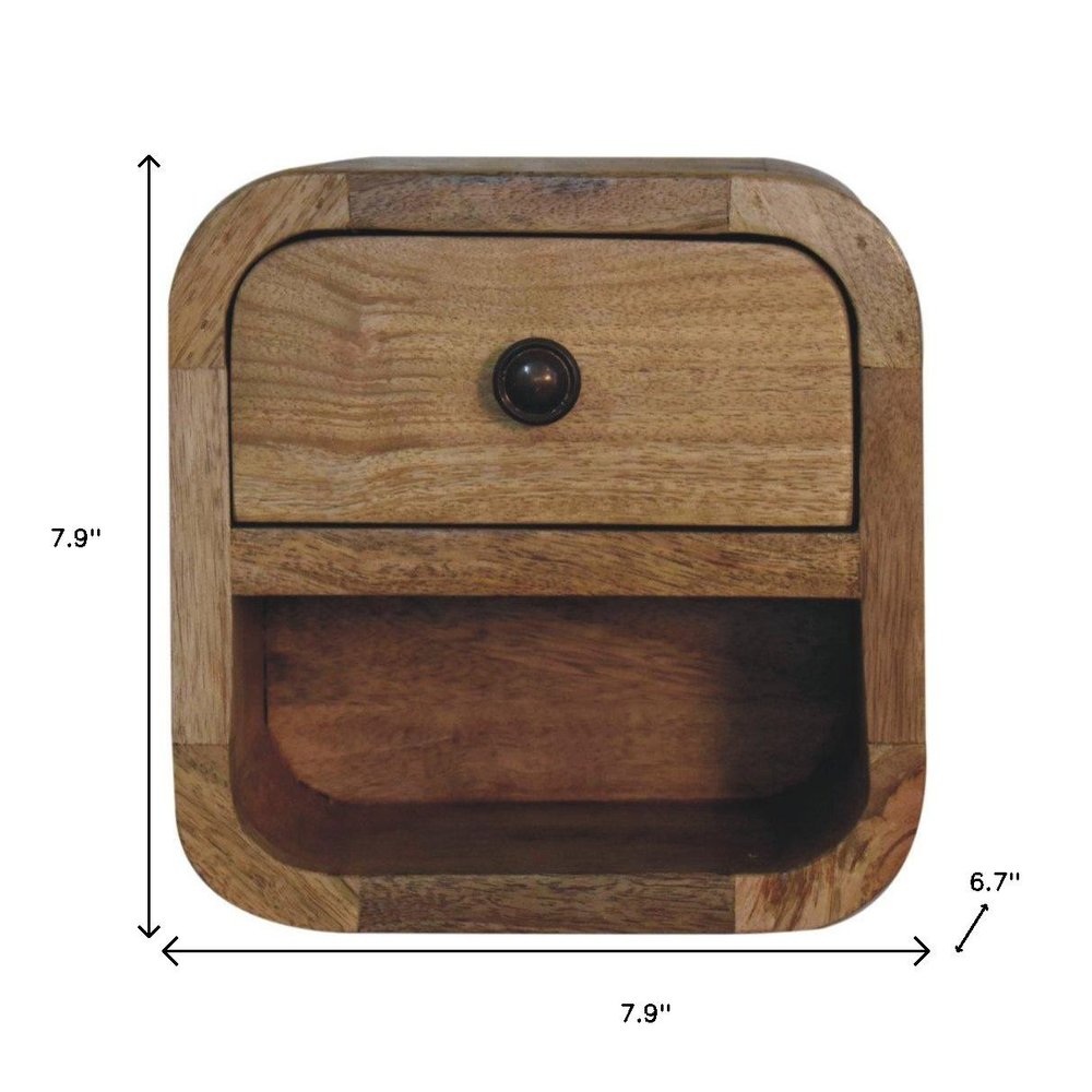 8" Oak Solid Wood Square One Drawer Nightstand — view 9