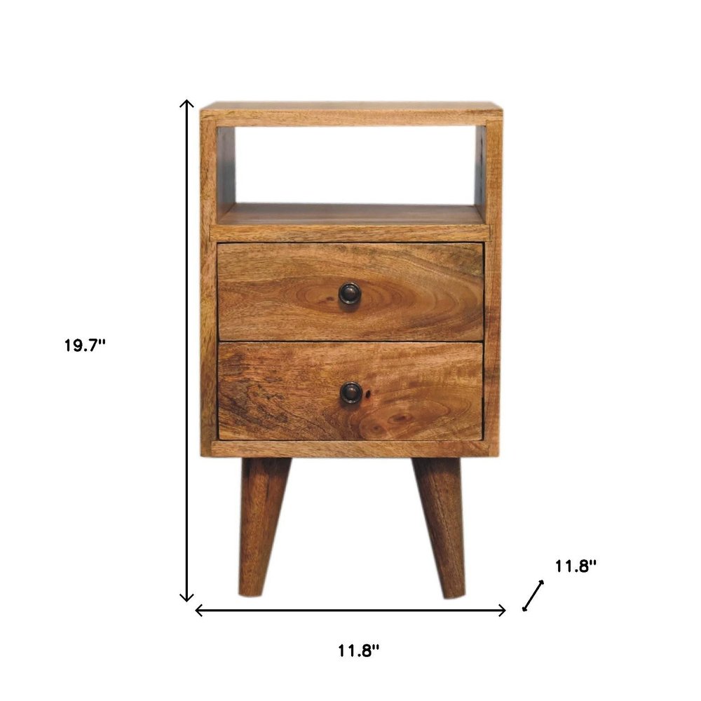 20" Oak Solid Wood Two Drawer Nightstand HomeRoots