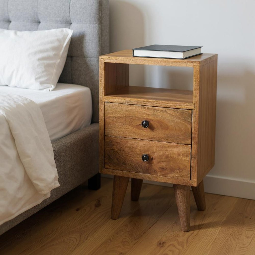 20" Oak Solid Wood Two Drawer Nightstand HomeRoots