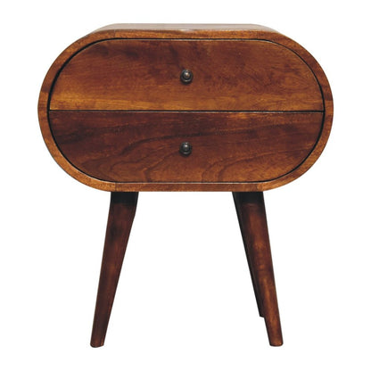 24" Chestnut Solid Wood Oval Two Drawer Nightstand