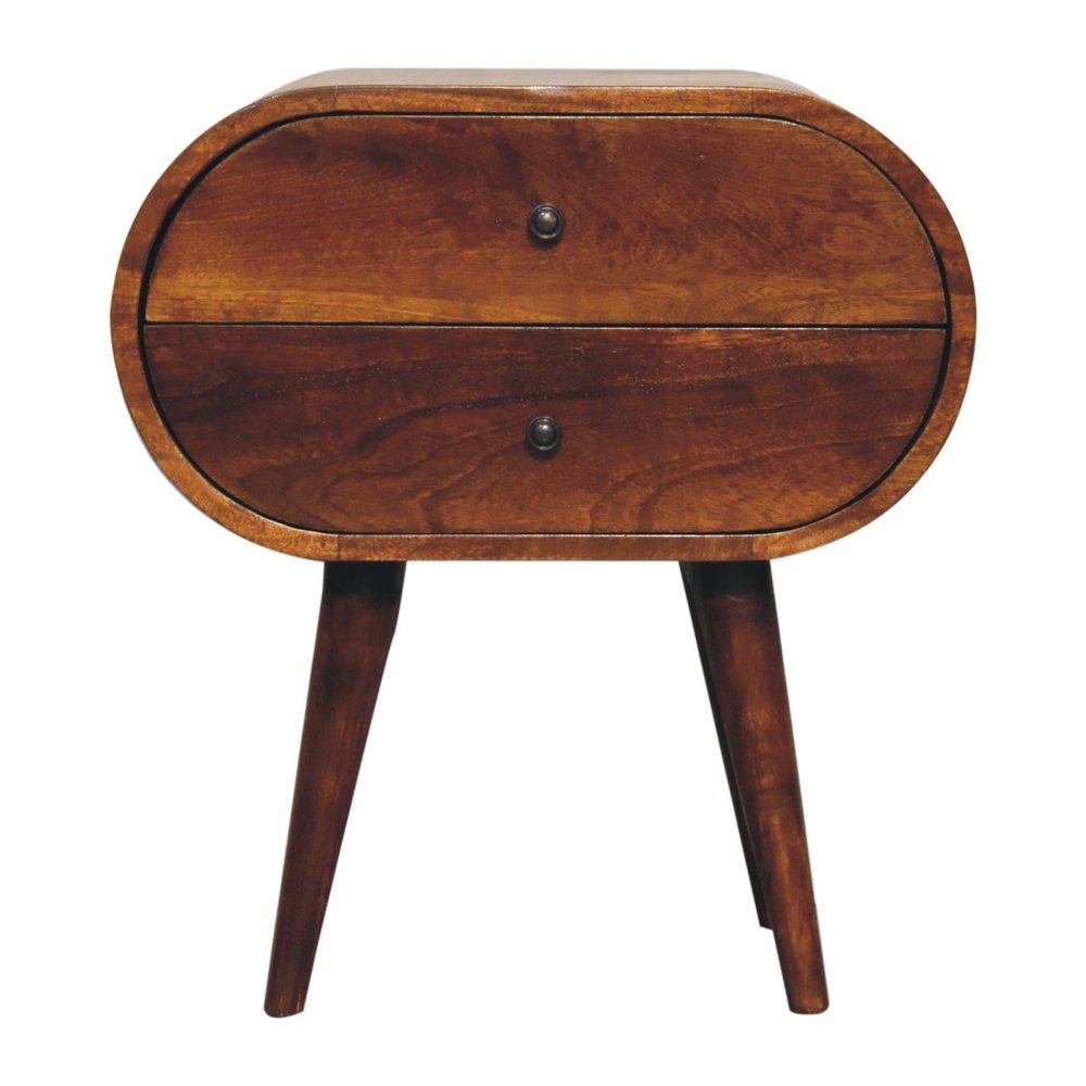 24" Chestnut Solid Wood Oval Two Drawer Nightstand HomeRoots