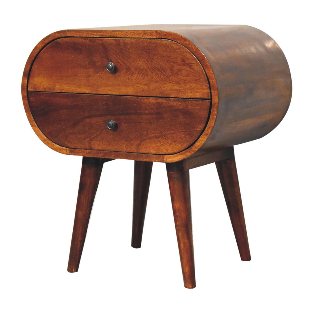 24" Chestnut Solid Wood Oval Two Drawer Nightstand HomeRoots