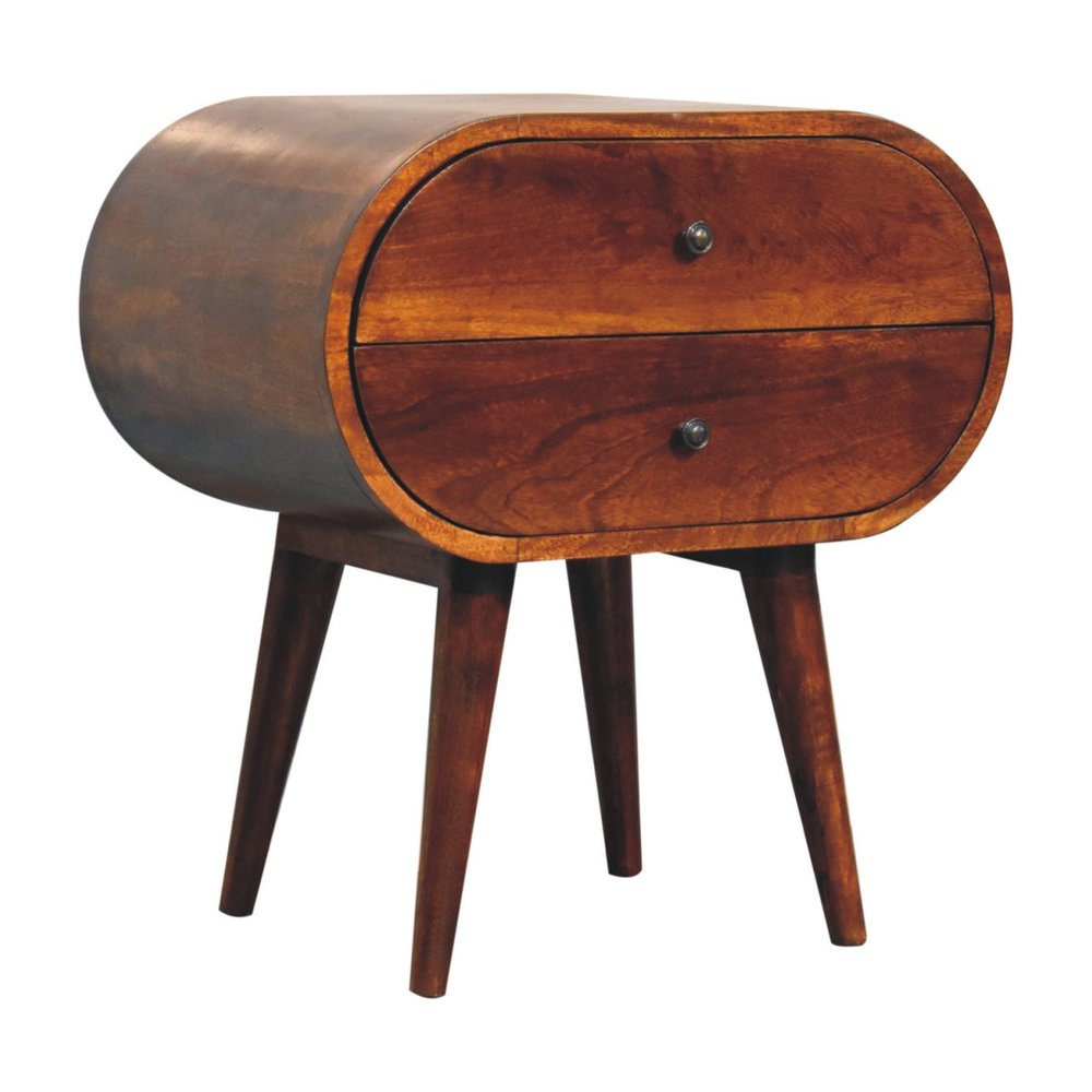 24" Chestnut Solid Wood Oval Two Drawer Nightstand HomeRoots