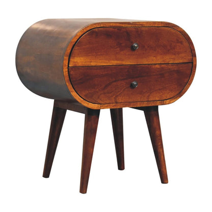 24" Chestnut Solid Wood Oval Two Drawer Nightstand