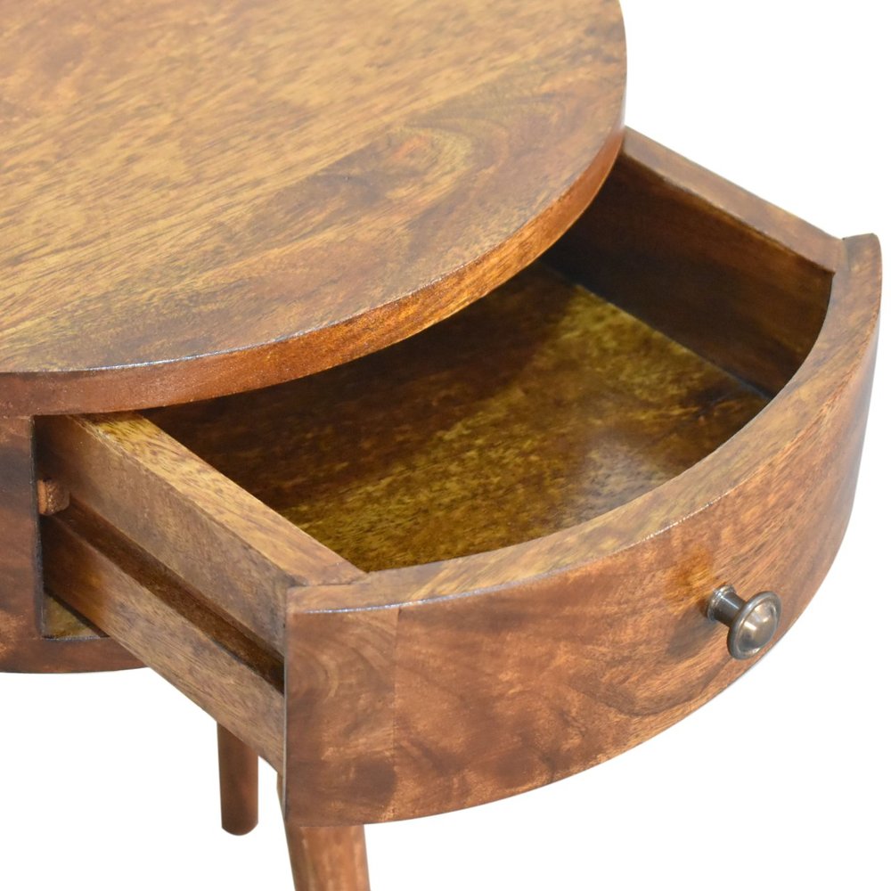 21" Brown Solid Wood Round One Drawer Nightstand HomeRoots
