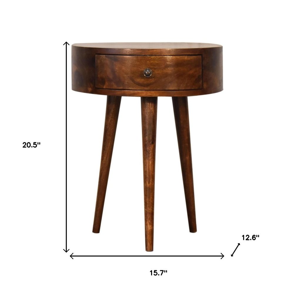 21" Brown Solid Wood Round One Drawer Nightstand HomeRoots