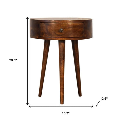 21" Brown Solid Wood Round One Drawer Nightstand HomeRoots
