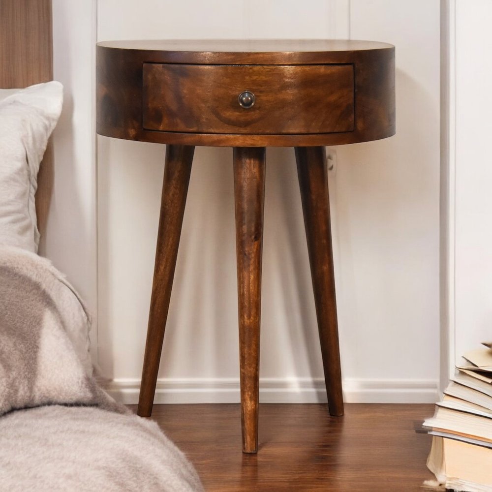 21" Brown Solid Wood Round One Drawer Nightstand HomeRoots