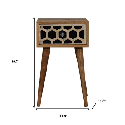 20" Black White And Brown Solid Wood Geometric Bone Inlay One Drawer Nightstand HomeRoots