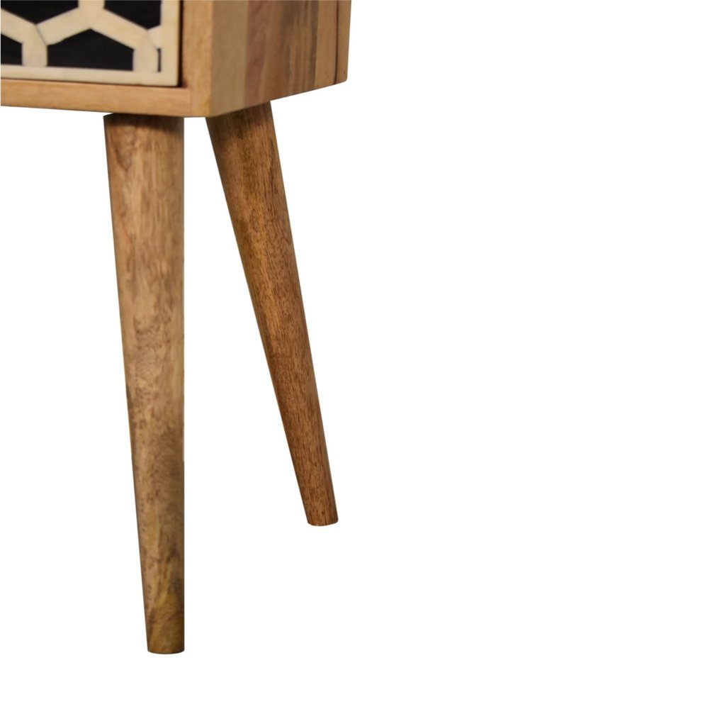 20" Black White And Brown Solid Wood Geometric Bone Inlay One Drawer Nightstand HomeRoots