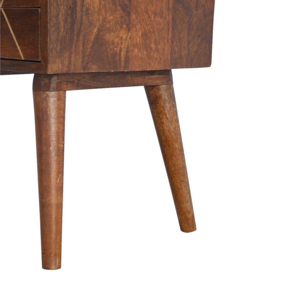 22" Chestnut Solid Wood Geometric Brass Inlay Two Drawer Nightstand HomeRoots