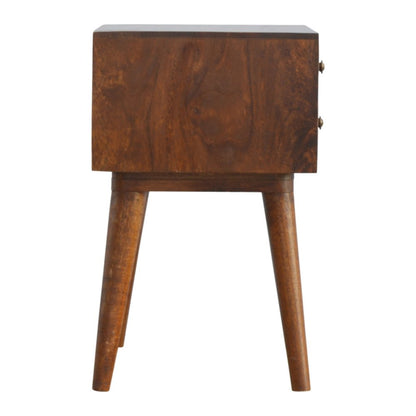 22" Chestnut Solid Wood Geometric Brass Inlay Two Drawer Nightstand HomeRoots