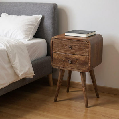 22" Natural Solid Wood Square Distressed Two Drawer Nightstand HomeRoots