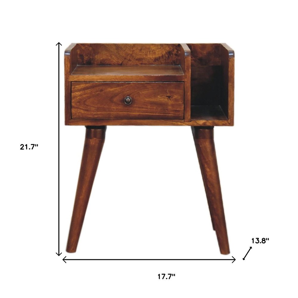 22" Chestnut Solid Wood One Drawer Nightstand — view 7