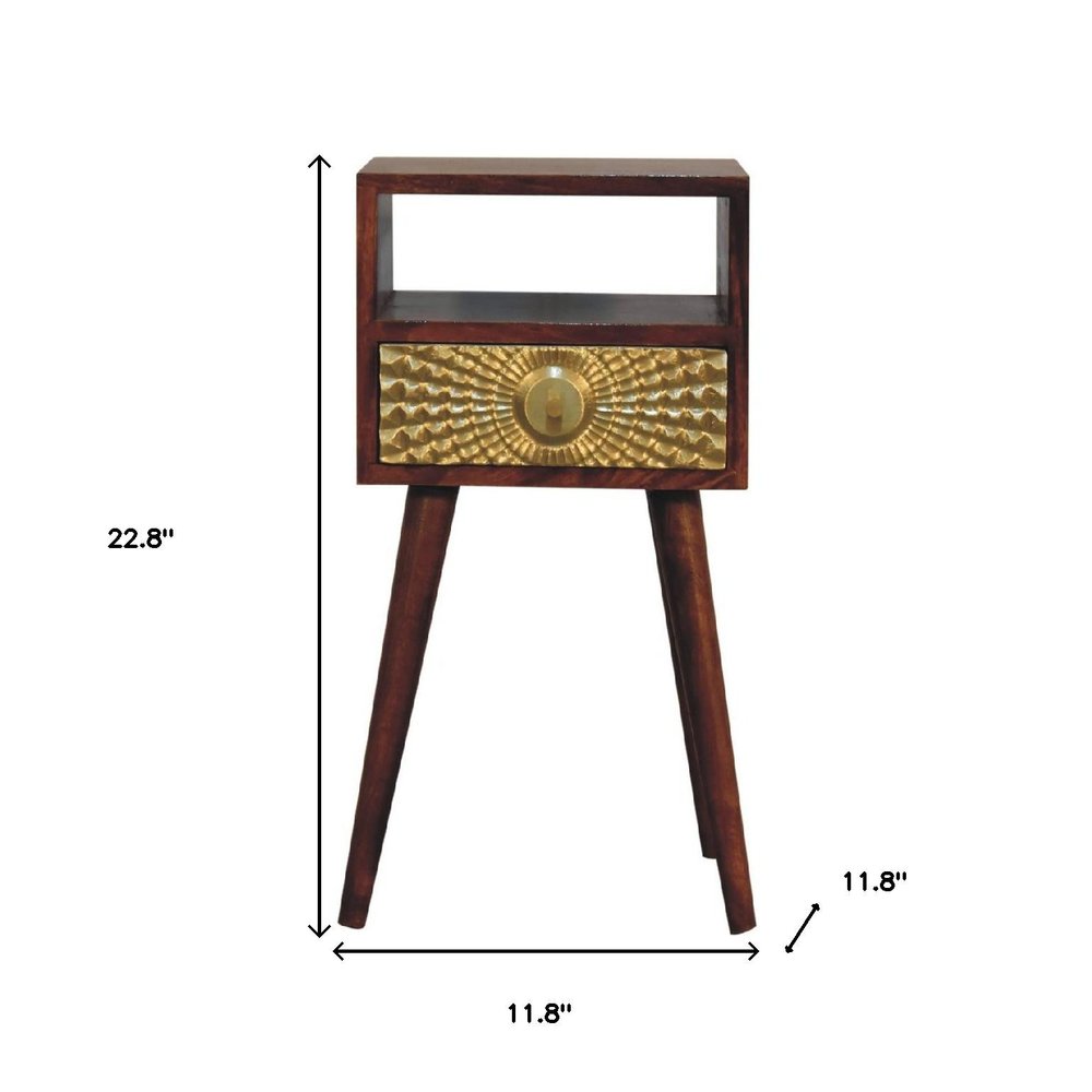 23" Chestnut Solid Wood Square One Drawer Nightstand