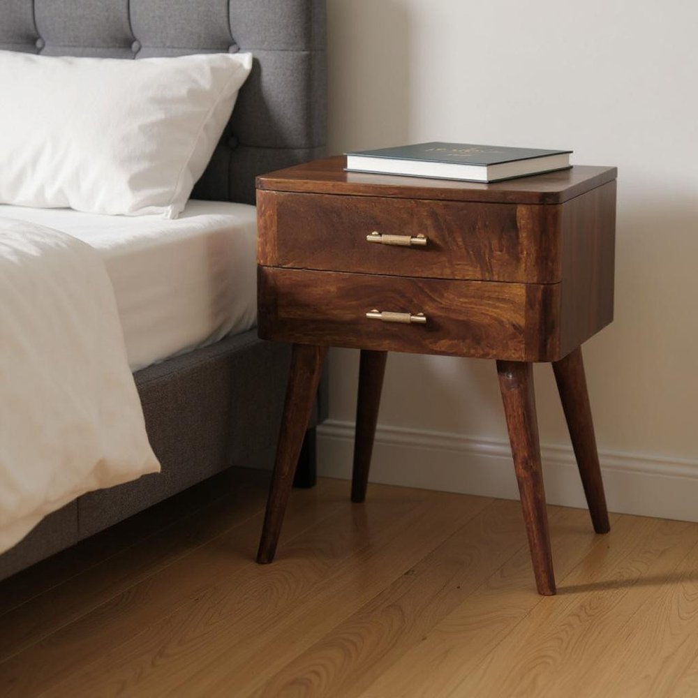 23" Chestnut Solid Wood Two Drawer Nightstand — view 9
